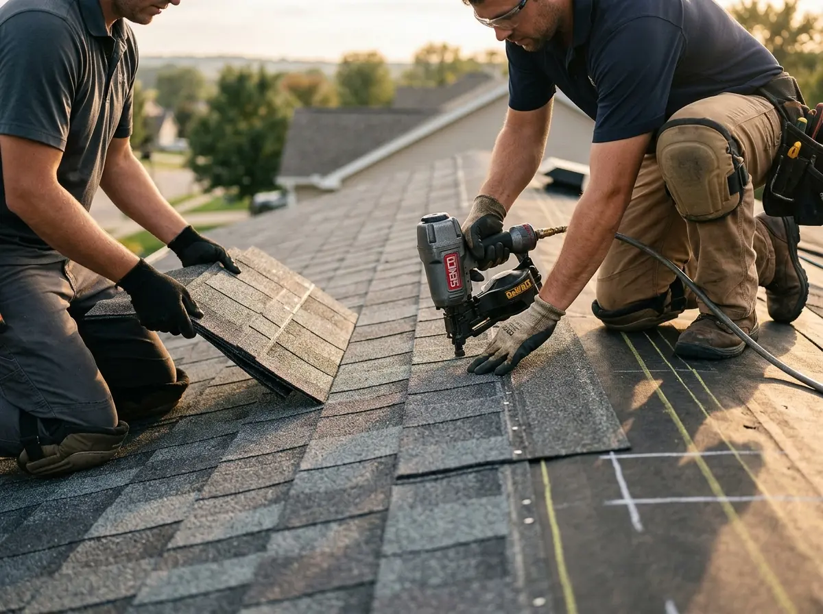 Professional roofer working on a residential roof in Toronto